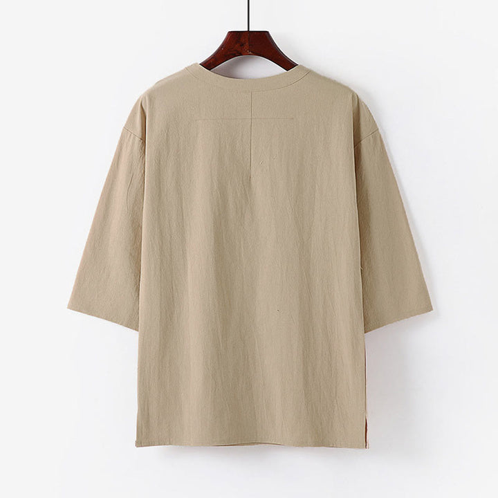 Buddha Stones Summer Casual Crew Neck Men's Half Sleeve Cotton Linen T-Shirt - image 1