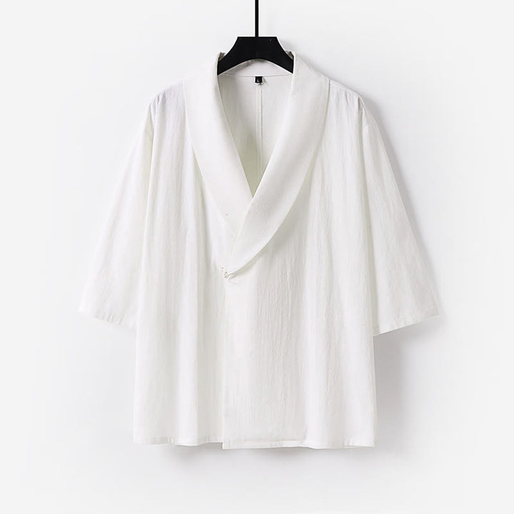 Buddha Stones Summer V-Neck Lapel Half Sleeve Cotton Linen Men's Shirt - White - US/UK/AU54，EU64 (9XL) - image 9