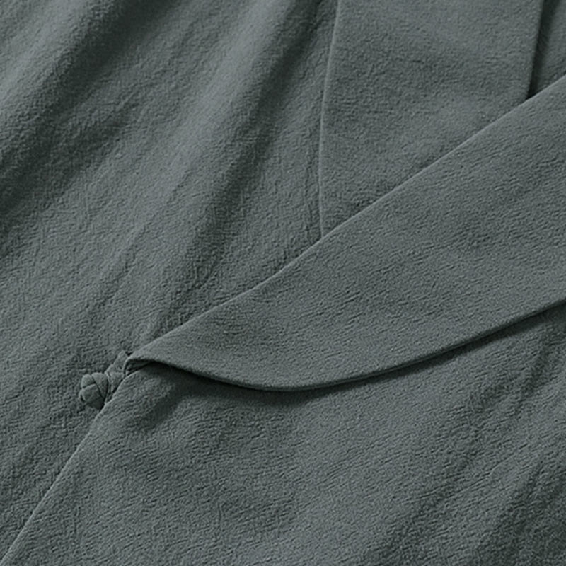 Buddha Stones Summer V-Neck Lapel Half Sleeve Cotton Linen Men's Shirt - image 4