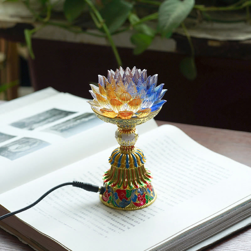 Buddha Stones Lotus Liuli Glass Eight Auspicious Symbols Base Enlightenment Home Decoration - Multiple Colors Lotus(9*14-16*6.8 cm) - Plug-in - image 1