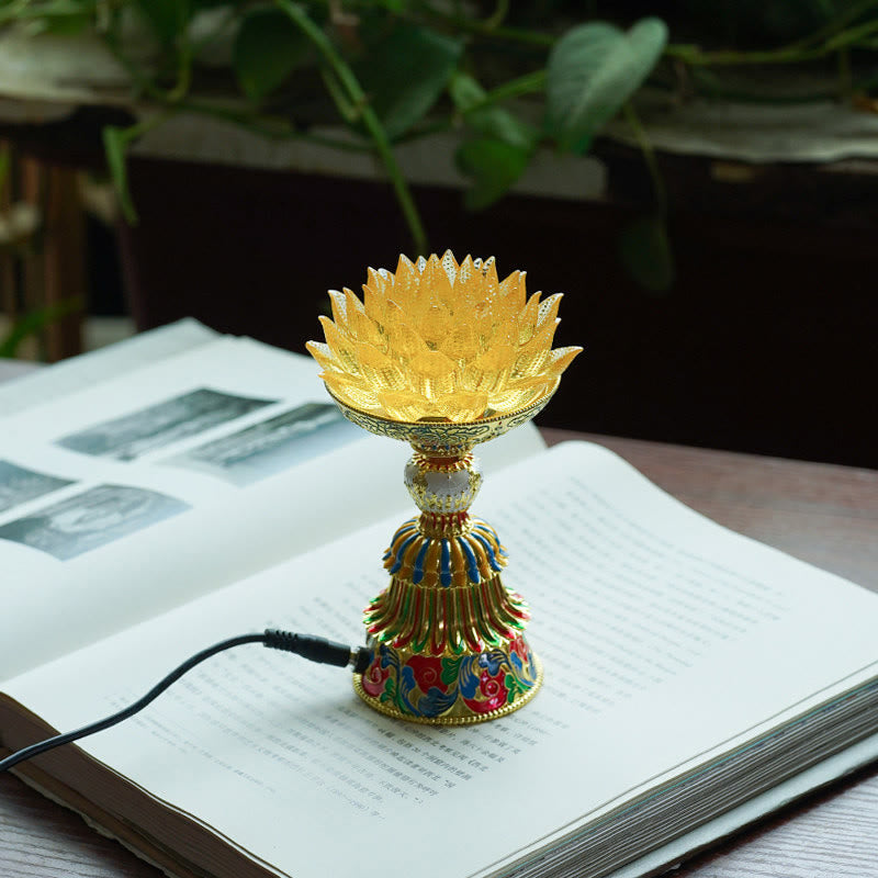Buddha Stones Lotus Liuli Glass Eight Auspicious Symbols Base Enlightenment Home Decoration - Golden Lotus(9*14-16*6.8 cm) - Plug-in - image 2