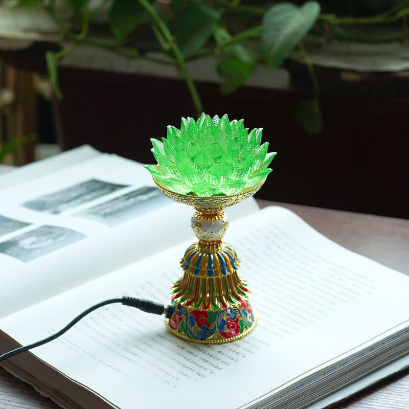 Buddha Stones Lotus Liuli Glass Eight Auspicious Symbols Base Enlightenment Home Decoration - Green Lotus(9*14-16*6.8 cm) - Plug-in - image 12