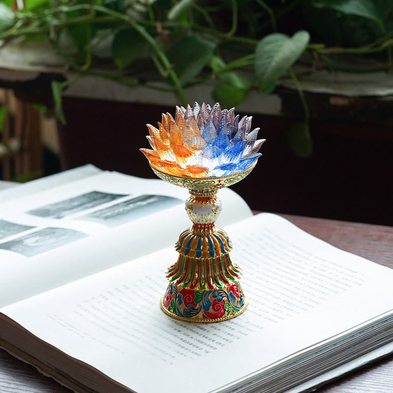 Buddha Stones Lotus Liuli Glass Eight Auspicious Symbols Base Enlightenment Home Decoration - image 14