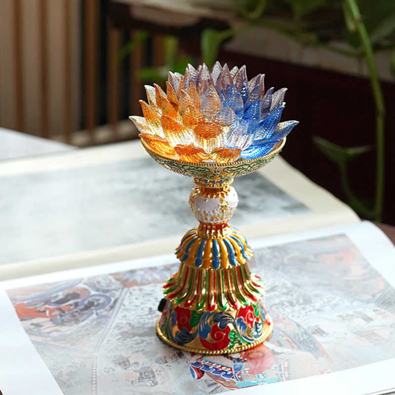 Buddha Stones Lotus Liuli Glass Eight Auspicious Symbols Base Enlightenment Home Decoration - image 15