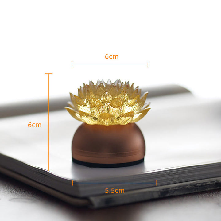 Buddha Stones Lotus Liuli Glass Copper Brass New Beginning Home Decoration - Golden Lotus Aluminum Alloy Base(6*6*5.5 cm) - Rechargeable - image 2