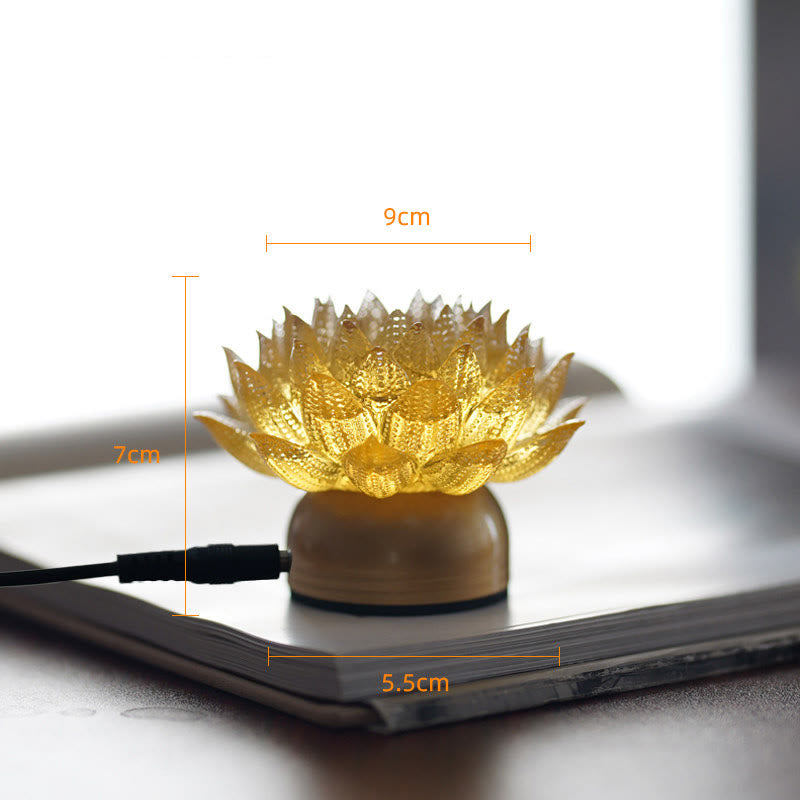Buddha Stones Lotus Liuli Glass Copper Brass New Beginning Home Decoration - Golden Lotus Copper Brass Base(9*7*5.5 cm) - Plug-in - image 21