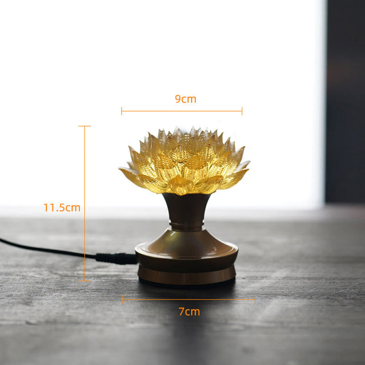 Buddha Stones Lotus Liuli Glass Copper Brass New Beginning Home Decoration - Golden Lotus Copper Brass Base(9*11.5*7 cm) - Plug-in - image 30