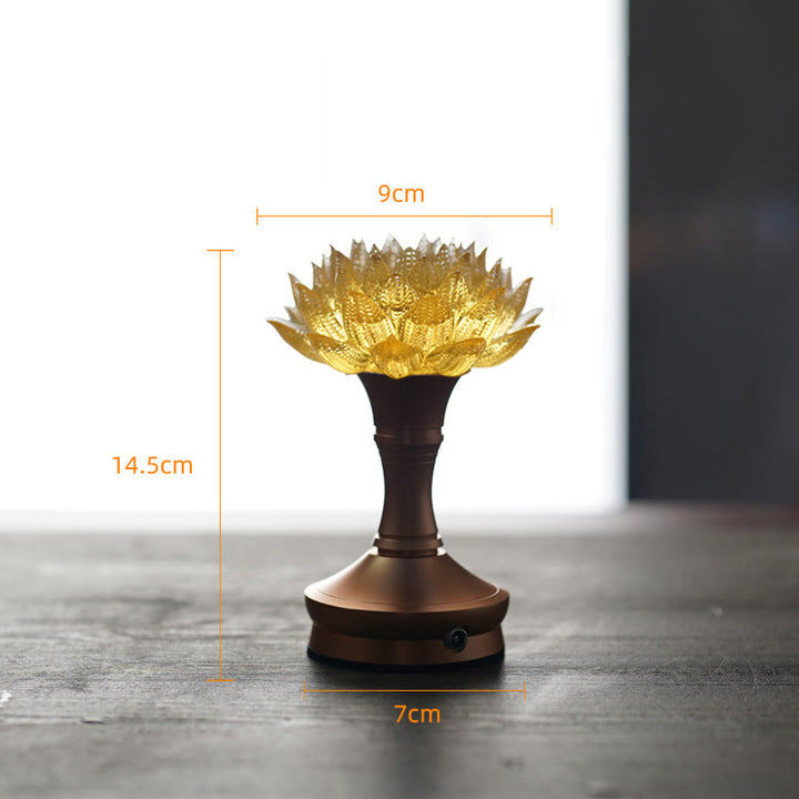 Buddha Stones Lotus Liuli Glass Copper Brass New Beginning Home Decoration - Golden Lotus Aluminum Alloy Base(9*14.5*7 cm) - Rechargeable - image 35