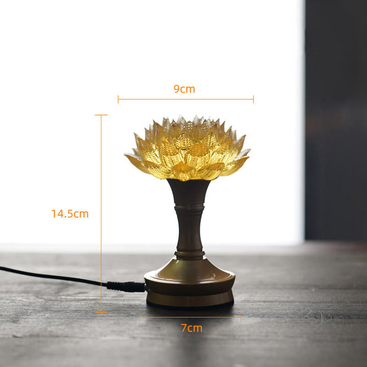 Buddha Stones Lotus Liuli Glass Copper Brass New Beginning Home Decoration - Golden Lotus Copper Brass Base(9*14.5*7 cm cm) - Plug-in - image 38