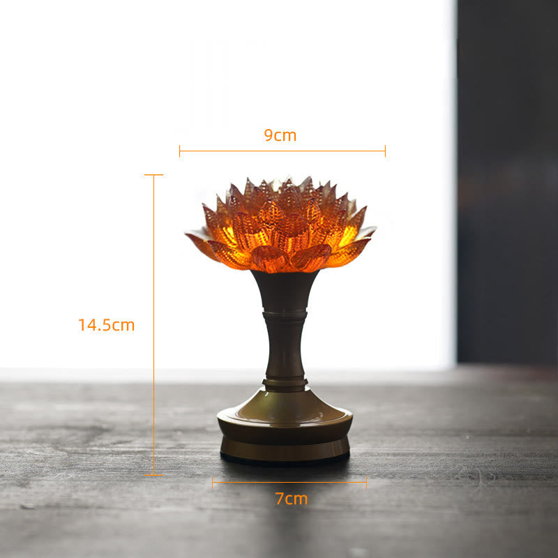 Buddha Stones Lotus Liuli Glass Copper Brass New Beginning Home Decoration - Orange Lotus Copper Brass Base(9*14.5*7 cm) - Rechargeable - image 41