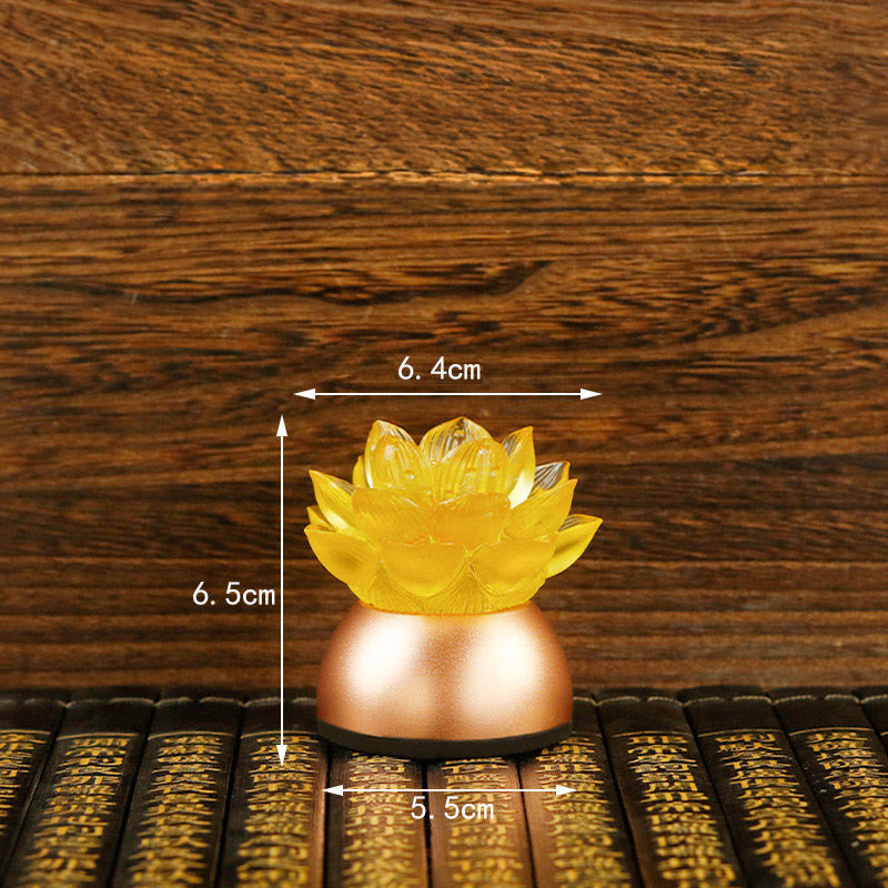 Buddha Stones Lotus Liuli Glass Copper New Beginning Home Decoration - Seven-color Adjustment Rechargeable(6.5*6.4*5.5 cm) - image 2