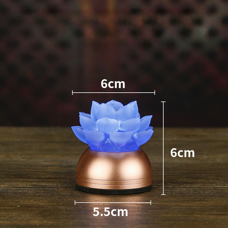 Buddha Stones Lotus Liuli Glass Copper New Beginning Home Decoration - Blue Rechargeable(6*6*5.5 cm) - image 14
