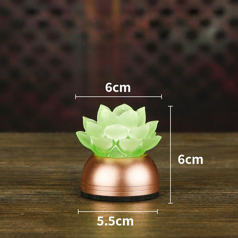 Buddha Stones Lotus Liuli Glass Copper New Beginning Home Decoration - Green Rechargeable(6*6*5.5 cm) - image 15