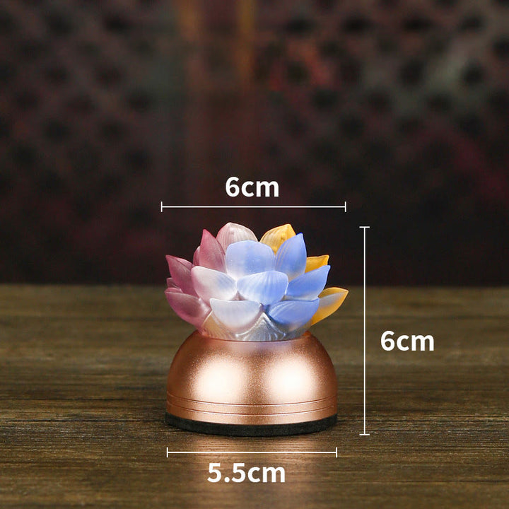 Buddha Stones Lotus Liuli Glass Copper New Beginning Home Decoration - Colorful Rechargeable(6*6*5.5 cm) - image 16