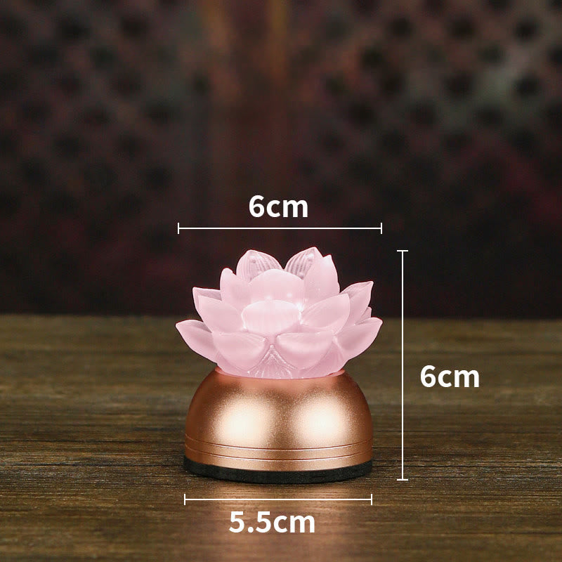 Buddha Stones Lotus Liuli Glass Copper New Beginning Home Decoration - Pink Rechargeable(6*6*5.5 cm) - image 18