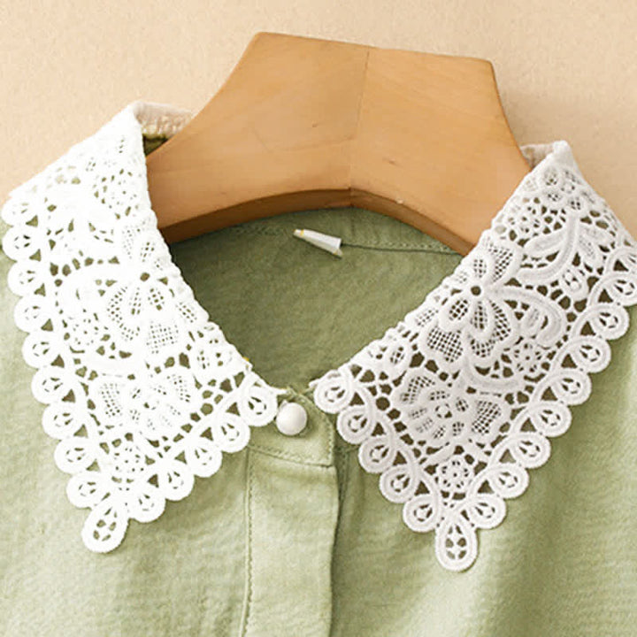 Buddha Stones Summer Hollow Lace Design Lapel Sleeveless Cotton Midi Dress With Pockets - image 19