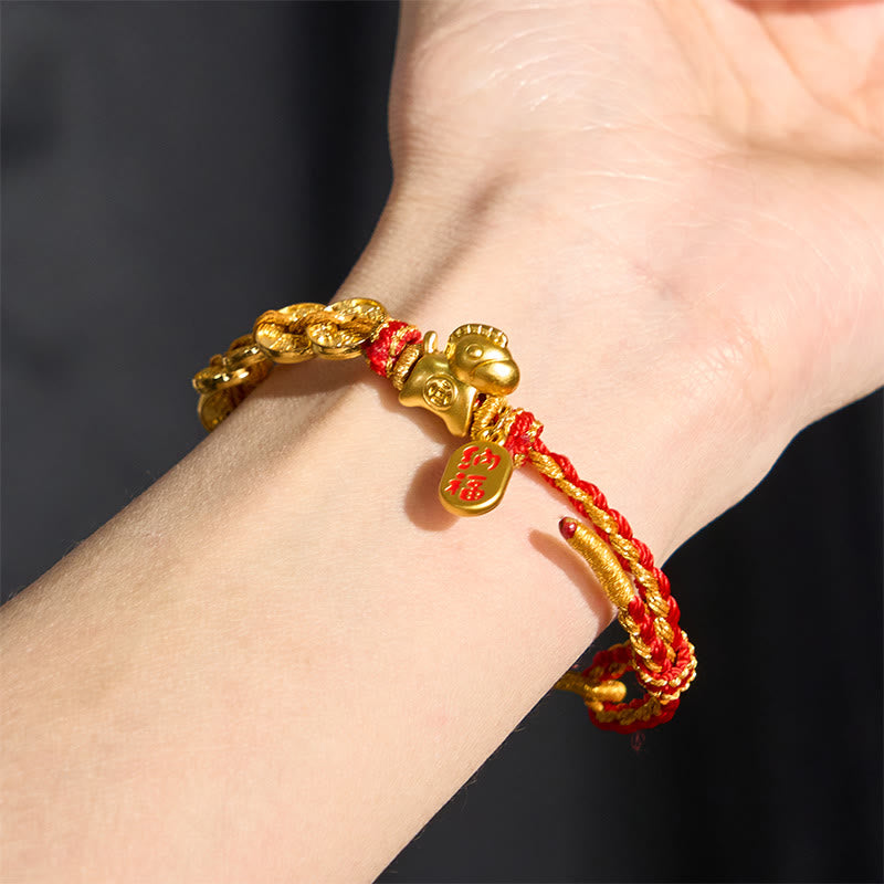Buddha Stones Year Of The Horse Red String Five-Emperor Coins Luck Bracelet - image 3