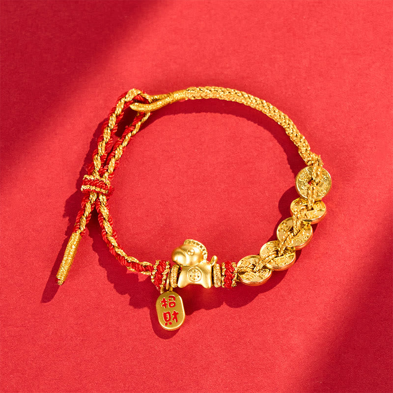 Buddha Stones Year Of The Horse Red String Five-Emperor Coins Luck Bracelet - image 0