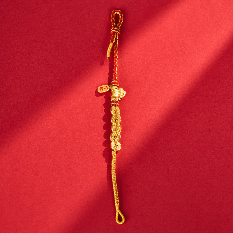 Buddha Stones Year Of The Horse Red String Five-Emperor Coins Luck Bracelet - image 4