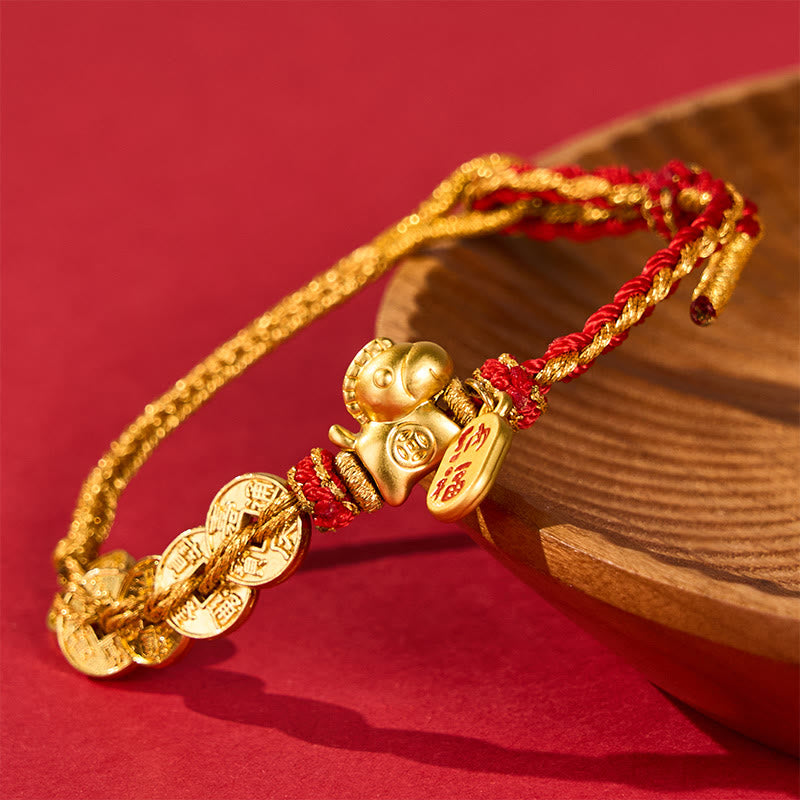 Buddha Stones Year Of The Horse Red String Five-Emperor Coins Luck Bracelet - image 1