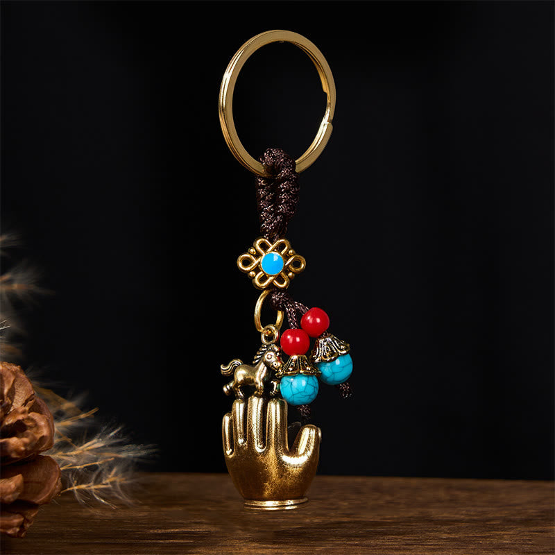 Buddha Stones Year Of The Horse Copper Brass String Five-Emperor Coins Balance Key Chain - image 2