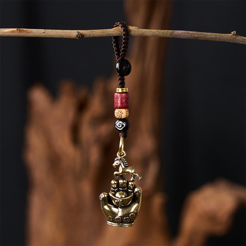 Buddha Stones Year Of The Horse Copper Brass String Five-Emperor Coins Balance Key Chain - image 8