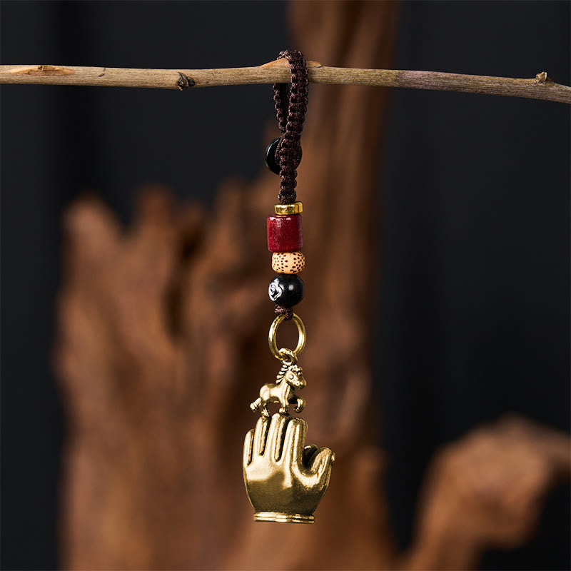 Buddha Stones Year Of The Horse Copper Brass String Five-Emperor Coins Balance Key Chain - image 9