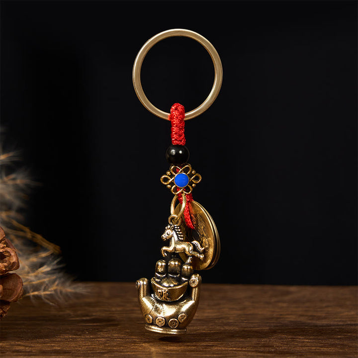 Buddha Stones Year Of The Horse Copper Brass String Five-Emperor Coins Balance Key Chain - image 11