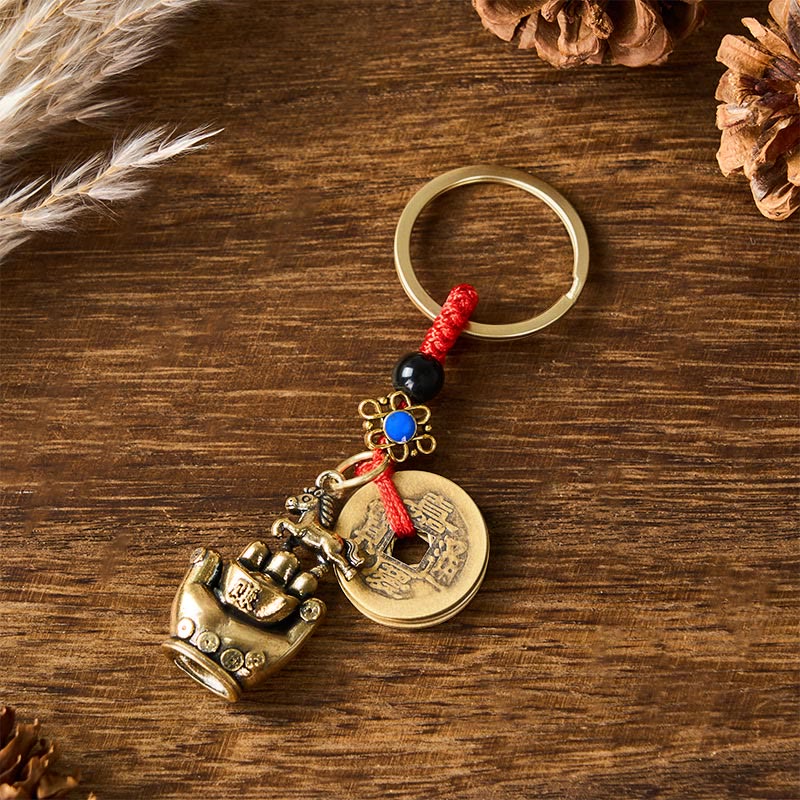 Buddha Stones Year Of The Horse Copper Brass String Five-Emperor Coins Balance Key Chain - Five-Emperor Coins Horse - image 10