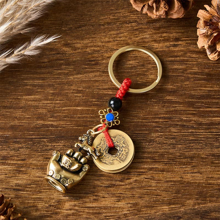 Buddha Stones Year Of The Horse Copper Brass String Five-Emperor Coins Balance Key Chain - Five-Emperor Coins Horse - image 10