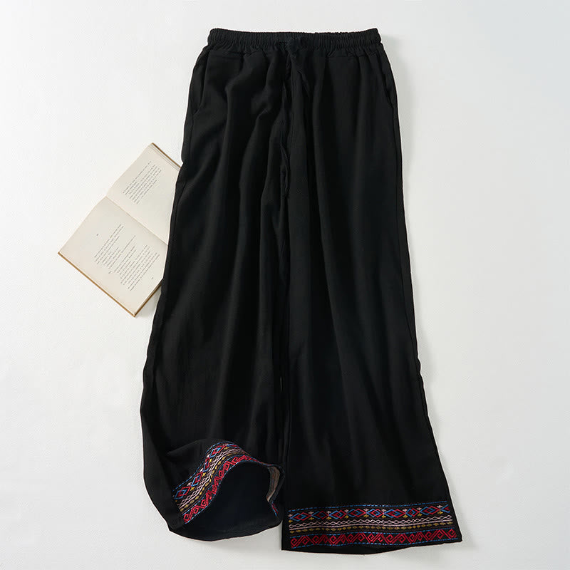 Buddha Stones Plain Bohemian Stripes Women's Wide Leg Pants With Pockets - Black - US12，UK/AU16，EU44 (XL) - image 10