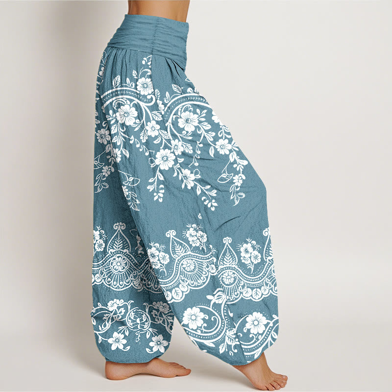 Buddha Stones Cotton Traditional Flower Vine Leaf Pattern Women's Elastic Waist Harem Pants - image 10
