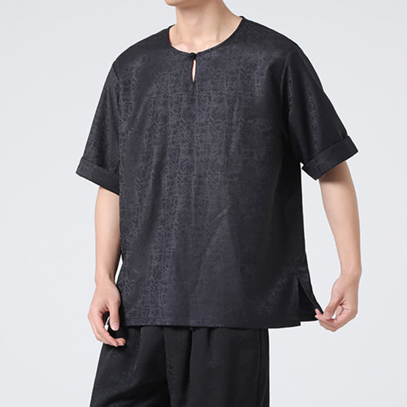 Buddha Stones Summer Retro Crackle Auspicious Cloud Pattern Short Sleeve Men's T-shirt - image 32