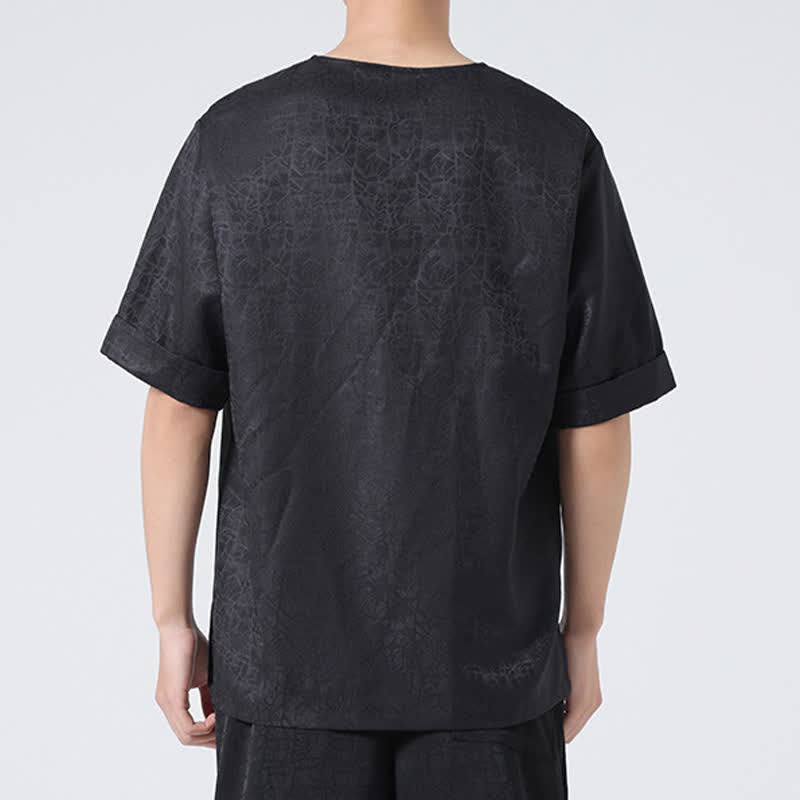 Buddha Stones Summer Retro Crackle Auspicious Cloud Pattern Short Sleeve Men's T-shirt - image 27