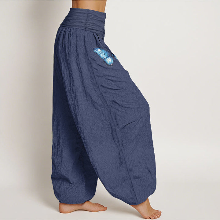 Buddha Stones Pure Cotton Dreamy Butterfly Lotus Pattern Women's Elastic Waist Harem Pants - image 7