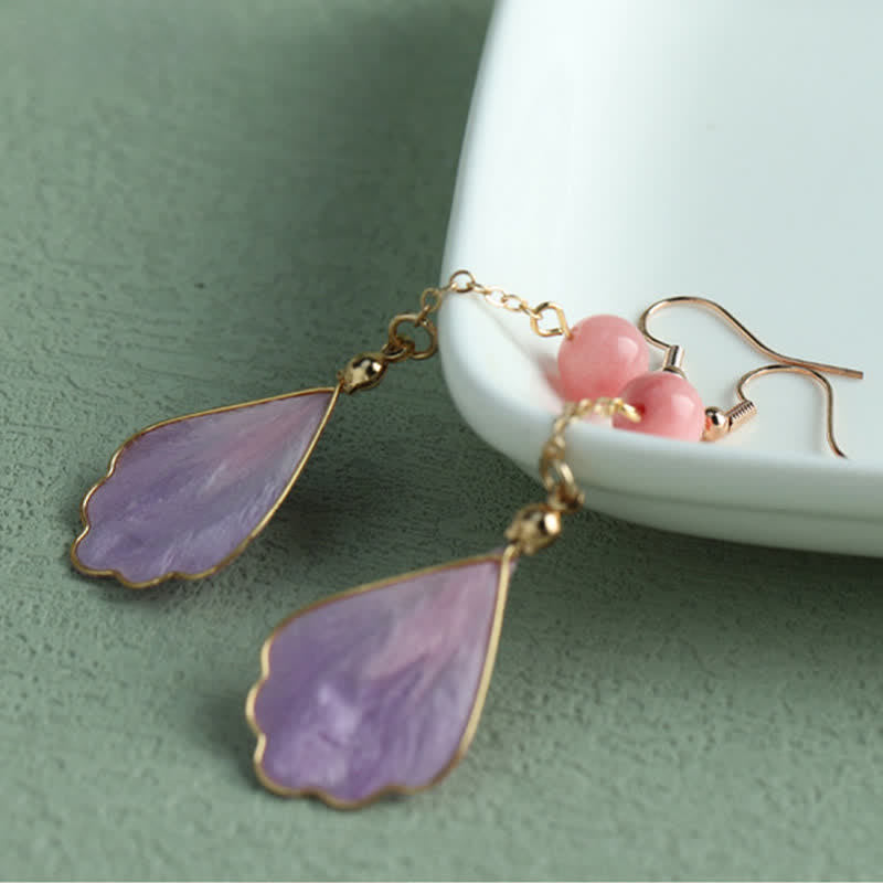 Buddha Stones Handcrafted Silk Art Petal Good Fortune Blessing Dangle Hook Earrings - image 13