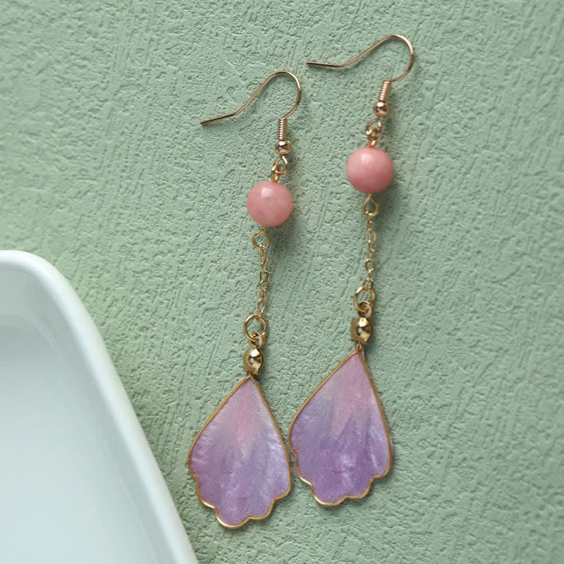 Buddha Stones Handcrafted Silk Art Petal Good Fortune Blessing Dangle Hook Earrings - image 10