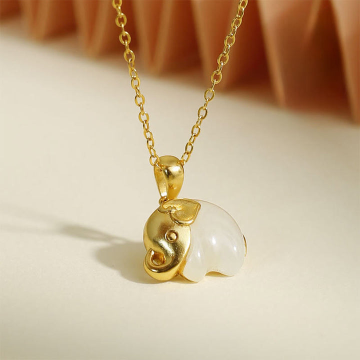 Buddha Stones Elephant Hetian Jade 925 Sterling Silver Luck Necklace Pendant - image 1