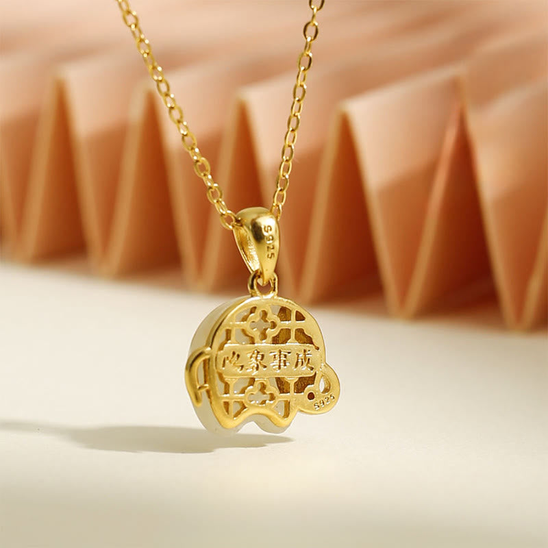 Buddha Stones Elephant Hetian Jade 925 Sterling Silver Luck Necklace Pendant - image 3