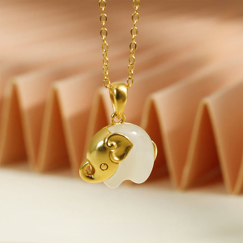 Buddha Stones Elephant Hetian Jade 925 Sterling Silver Luck Necklace Pendant - Hetian Jade 925 Sterling Silver Elephant(Pendant Size: 19*15mm) - image 0