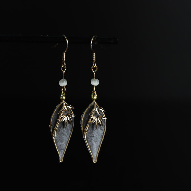 Buddha Stones Handcrafted Silk Art Bamboo Design Copper Hook Luck Protection Dangle Earrings - image 6