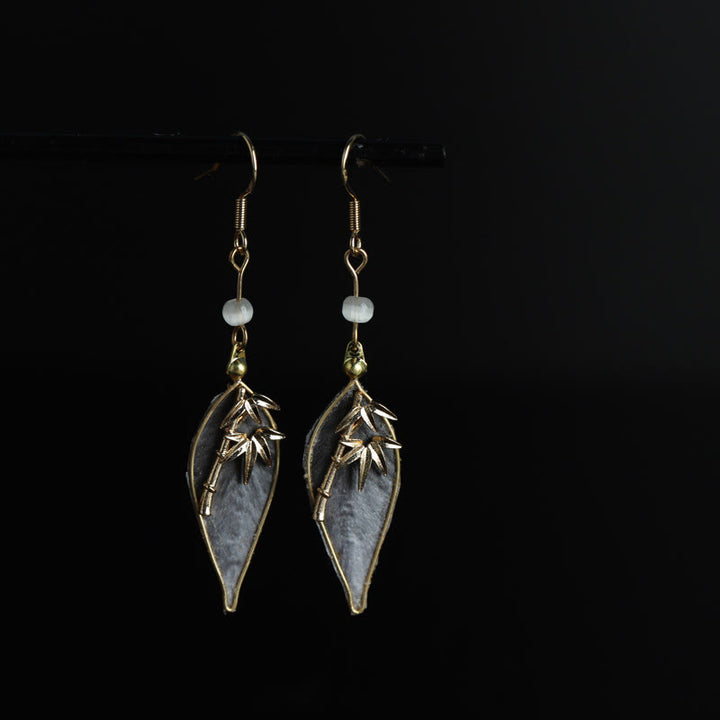 Buddha Stones Handcrafted Silk Art Bamboo Design Copper Hook Luck Protection Dangle Earrings - image 6