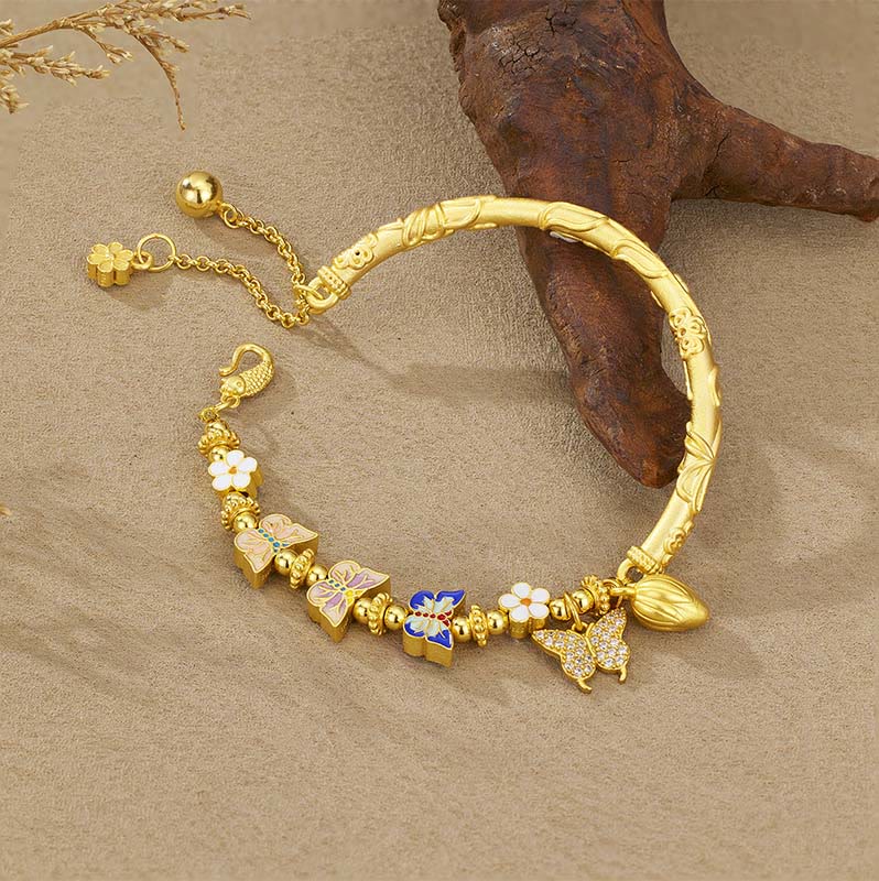 Buddha Stones 925 Sterling Silver Butterfly Flower Balance Bracelet - image 1