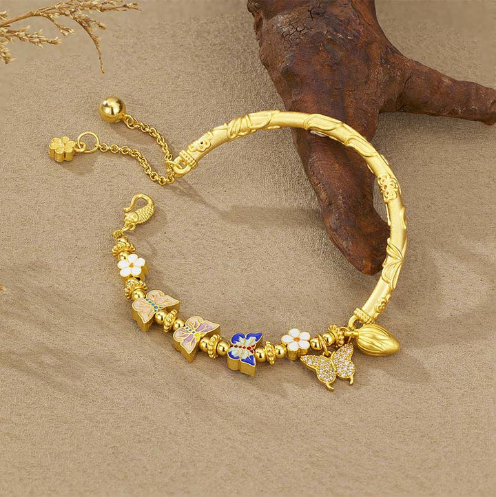 Buddha Stones 925 Sterling Silver Butterfly Flower Balance Bracelet - image 1