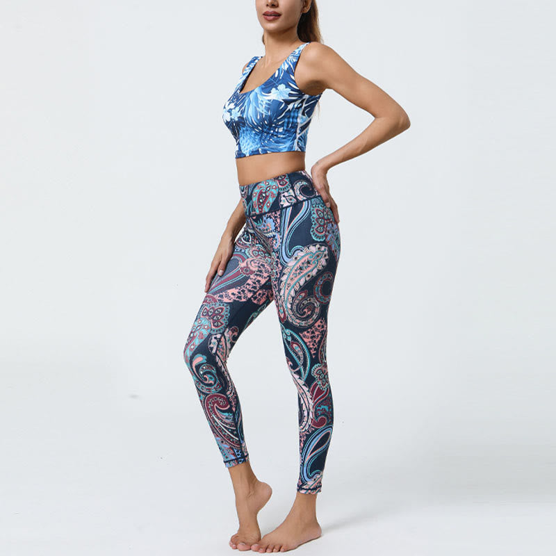 Buddha Stones Flowers Feathers Sun Moon Print Sports Fitness Yoga High Waist Leggings Women's Pants - image 4