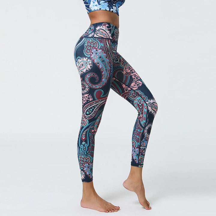 Buddha Stones Flowers Feathers Sun Moon Print Sports Fitness Yoga High Waist Leggings Women's Pants - image 3