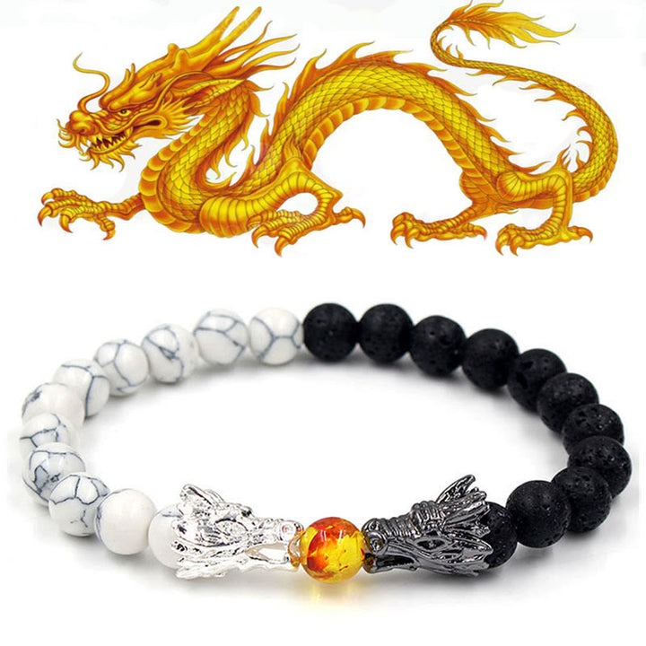 Buddha Stones White Turquoise Lava Rock Dragon Blessing Beaded Bracelet - White Turquoise&Lava Rock - image 0