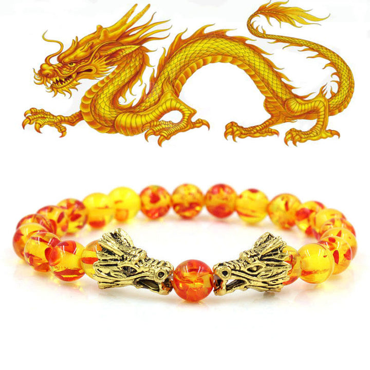 Buddha Stones White Turquoise Lava Rock Dragon Blessing Beaded Bracelet - Amber - image 12