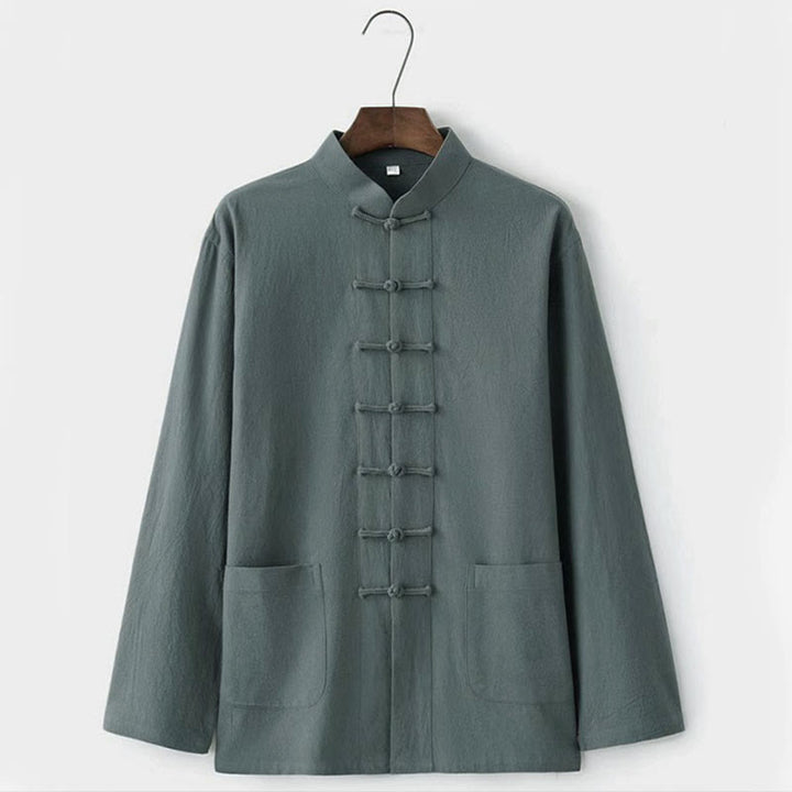 Buddha Stones 2Pcs Tang Suit Traditional Frog-Button Uniform Long Sleeve Shirt Pants Men's Set - image 6