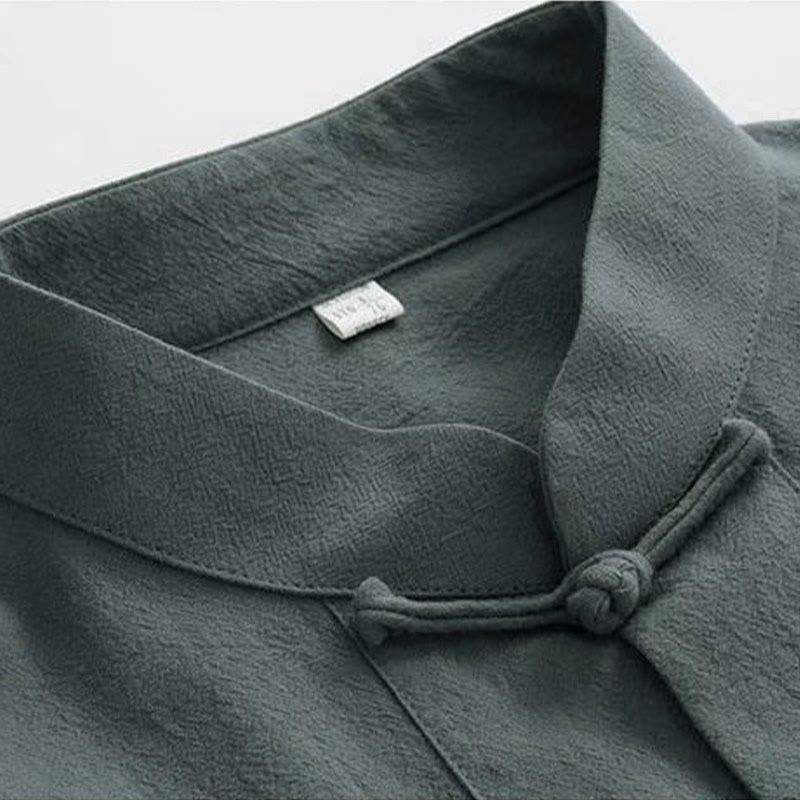 Buddha Stones 2Pcs Tang Suit Traditional Frog-Button Uniform Long Sleeve Shirt Pants Men's Set - image 7